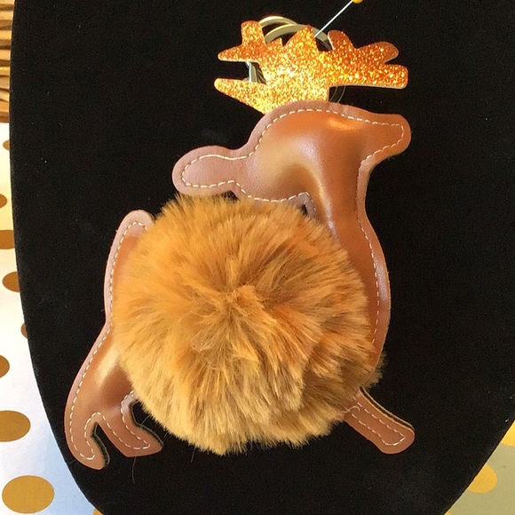 TAN REINDEER FLUFFBALL KEYCHAIN - Picture 2 of 3